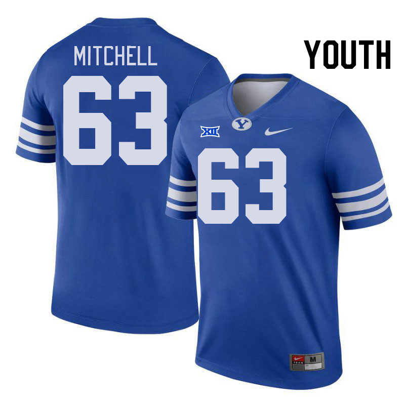 Youth #63 Bruce Mitchell BYU Cougars College Football Jerseys Stitched Sale-Royal